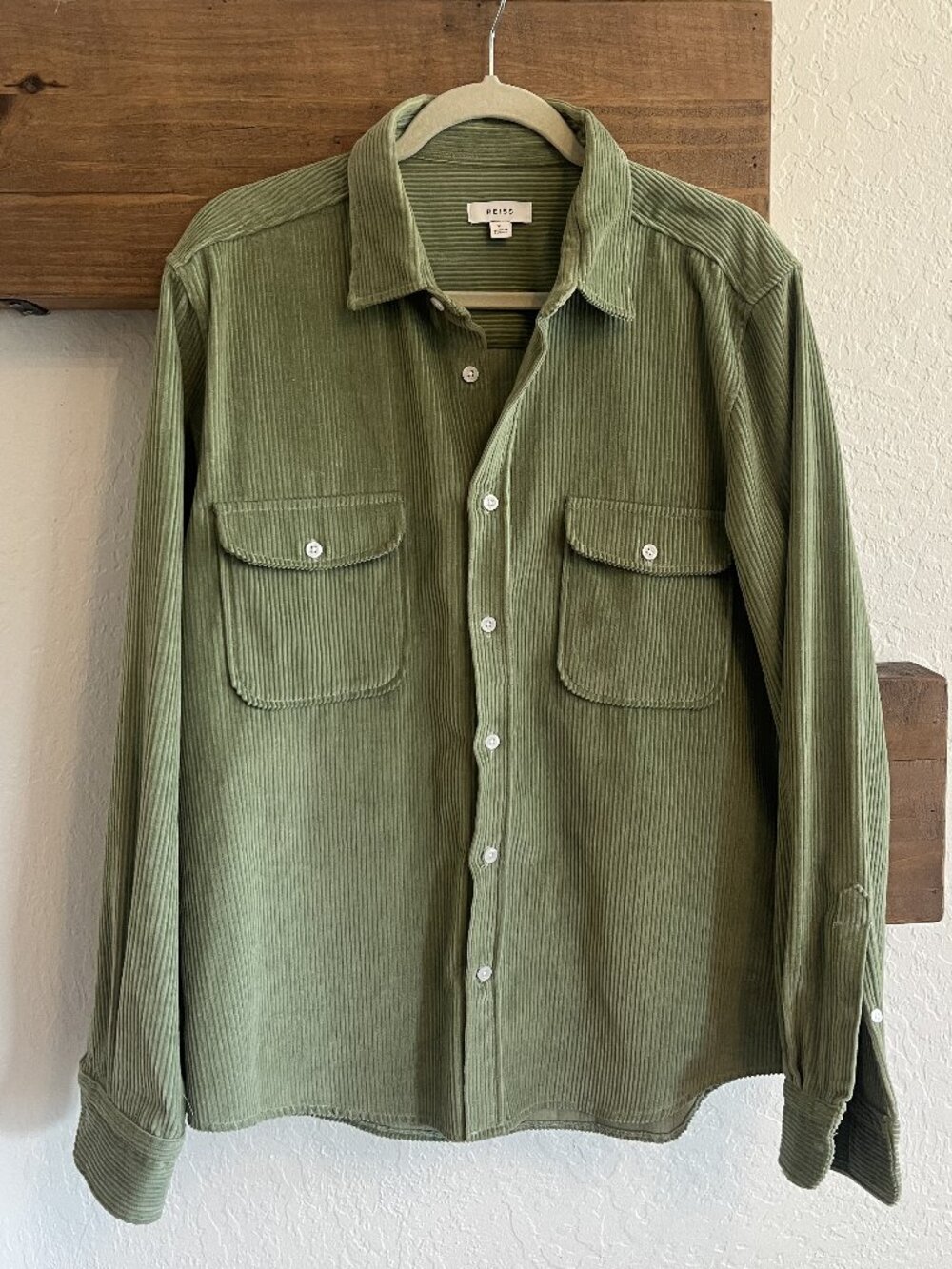 Reiss Corduroy Button Down Overshirt Shirt Jacket Sage Green XL
